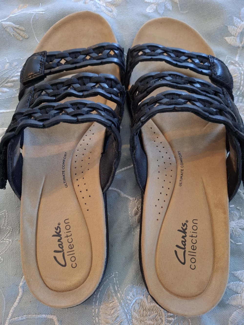 Clarks Black Braided Strap Women's Slide Sandals 10 WIDE